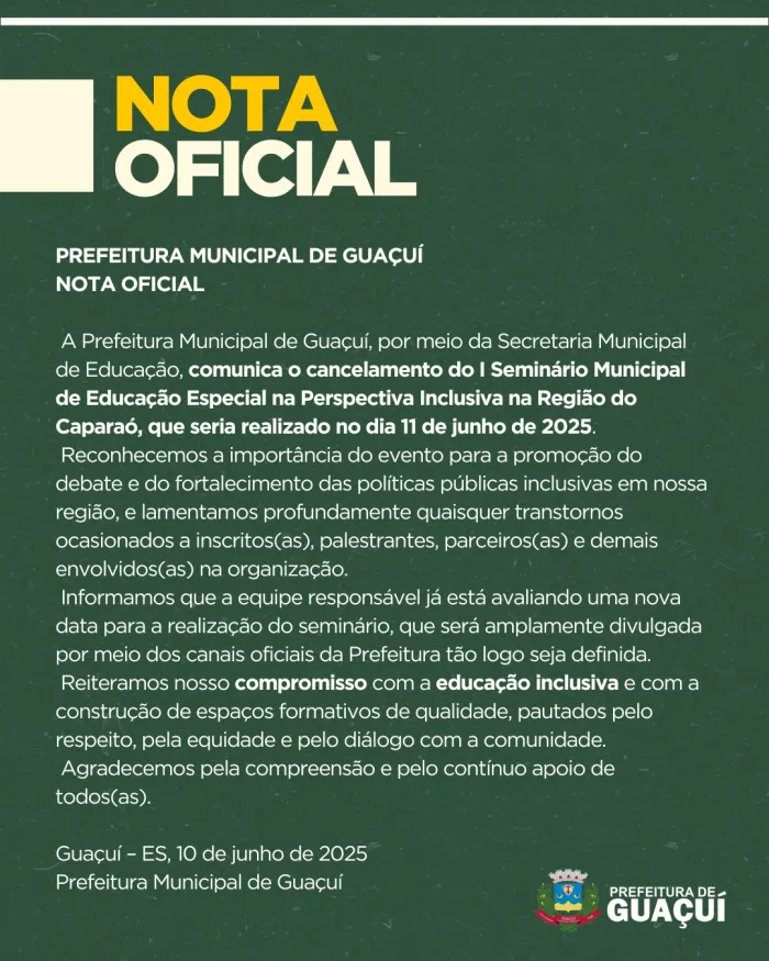 PREFEITURA MUNICIPAL DE GUAÇUÍ NOTA OFICIAL