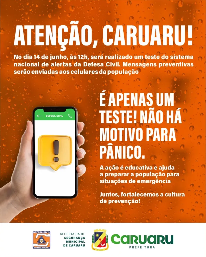 Caruaru participa de teste do sistema de alertas da Defesa Civil neste sábado (14)