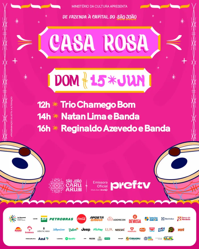 Fim de semana na Casa Rosa com forró, animação e cultura para toda a família