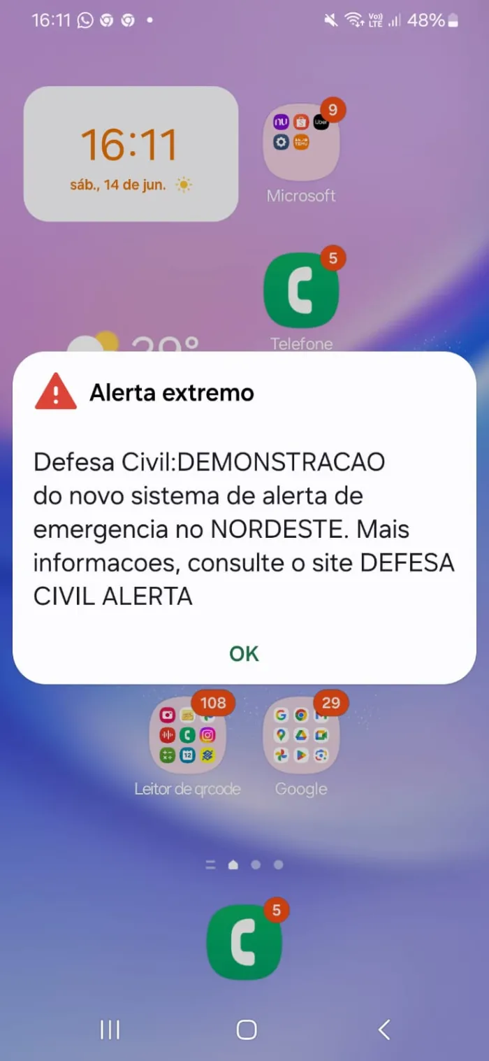 Maranhenses recebem alerta de emergência em teste da Defesa Civil
