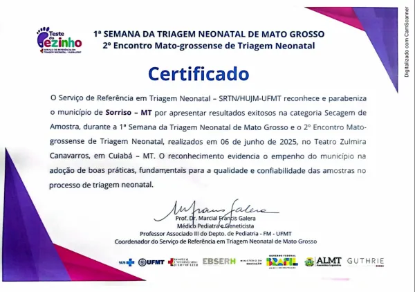 Sorriso é reconhecido por boas práticas na Triagem Neonatal em evento estadual