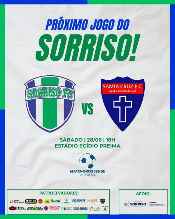 Sorriso recebe o Santa Cruz em mais um desafio rumo à primeira divisão do Mato-grossense