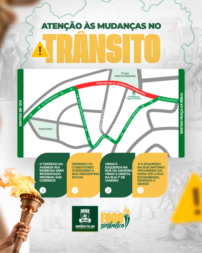 Trânsito sofre alterações temporárias durante Ato do Fogo Simbólico em Simões Filho