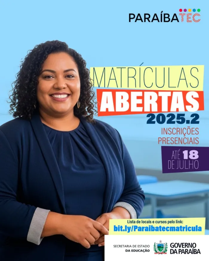 Educação da Paraíba está com inscrições abertas para 61 cursos de formação inicial continuada pelo ParaíbaTEC