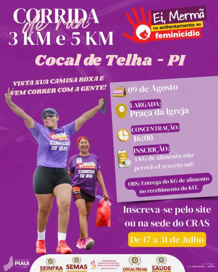 Secretaria das Mulheres apoia Corrida de Rua Contra o Feminicídio de Cocal de Telha