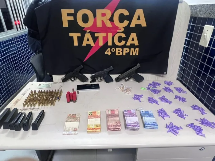 FORÇA TÁTICA DO 4ºBPM APREENDE ENTORPECENTES, ARMA E ARTEFATO EXPLOSIVO EM VILA VELHA