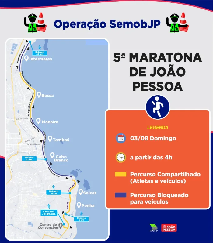 Semob-JP define plano operacional de trânsito para a 5ª Maratona Internacional de João Pessoa