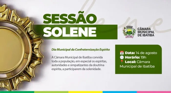 Câmara Municipal fará sessão do Dia Municipal da Confraternização Espírita no próximo dia 14