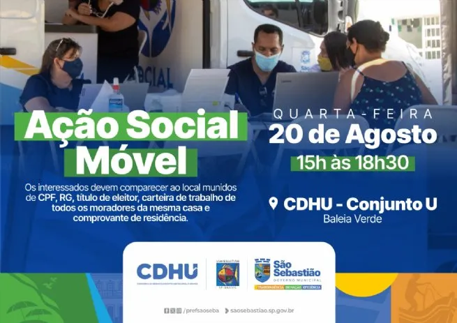Prefeitura de São Sebastião e CDHU realizam ‘Ação Social Móvel Especial’ no núcleo Baleia Verde na quarta-feira