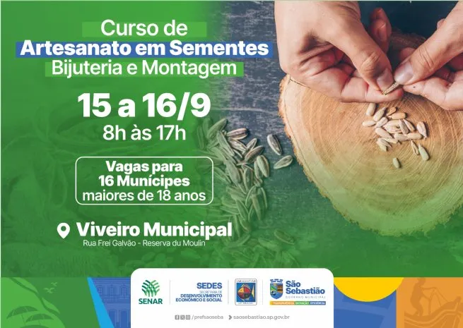 Prefeitura de São Sebastião disponibiliza curso gratuito de Artesanato em Sementes - Bijuteria e Montagem