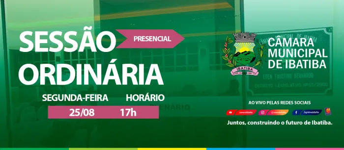 Câmara Municipal realiza 12ª Sessão Ordinária na próxima segunda-feira (25)