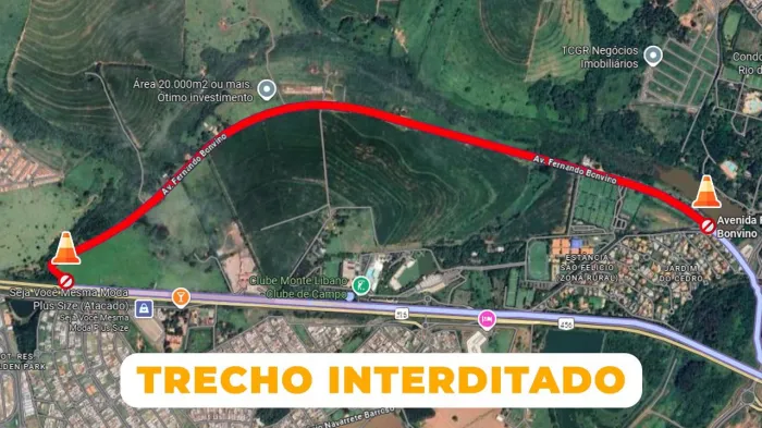 Avenida Fernando Bonvino será interditada de 8 a 10 de setembro