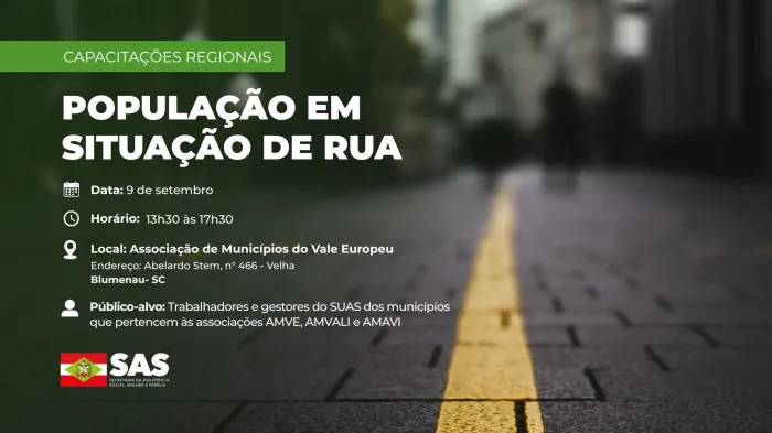 Assistência Social promove capacitação sobre atendimento a pessoas em Situação de Rua em Blumenau