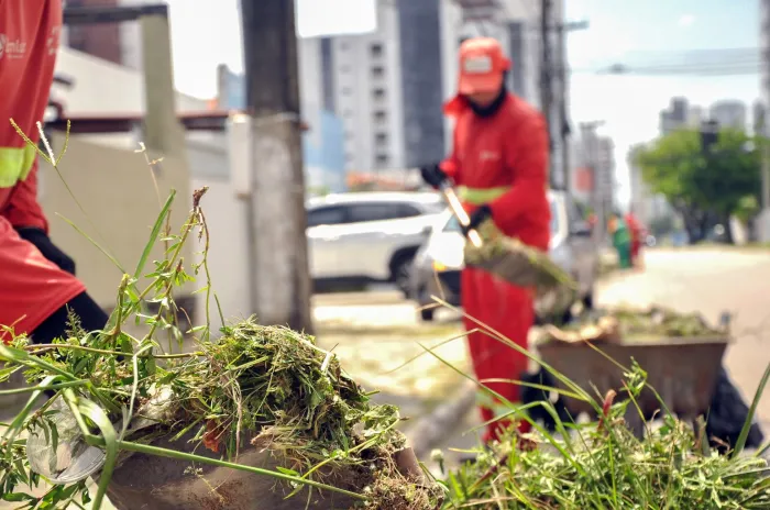 Agentes de limpeza urbana realizam ações de roço e capinação nos bairros