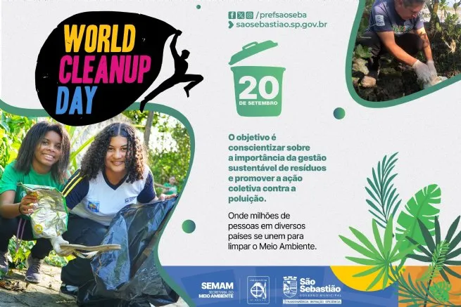 Prefeitura de São Sebastião comemora ‘World Cleanup Day’ com ação de limpeza na Praia Grande neste sábado