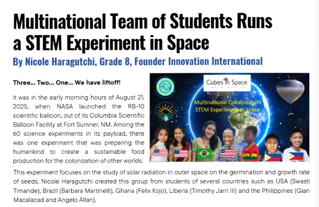 Estudante capixaba é destaque em revista internacional da Nasa