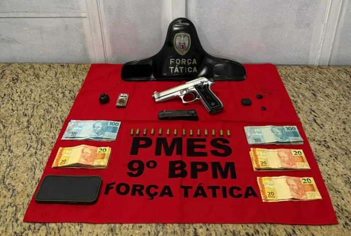 Força Tática do 9º BPM prende suspeito e apreende arma e drogas em Cachoeiro