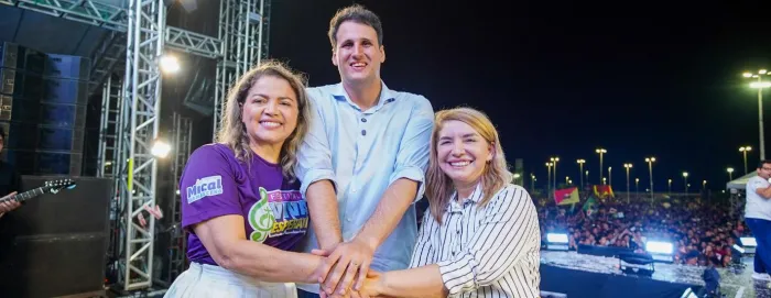 Iracema Vale com a deputada Mical Damasceno e o secretário estadual de Assuntos Municipalistas, Orleans Brandão