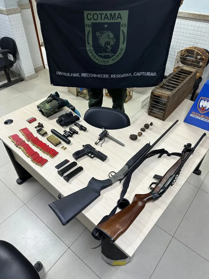 BPMA apreende armas de fogo, munições e aves silvestres em Viana