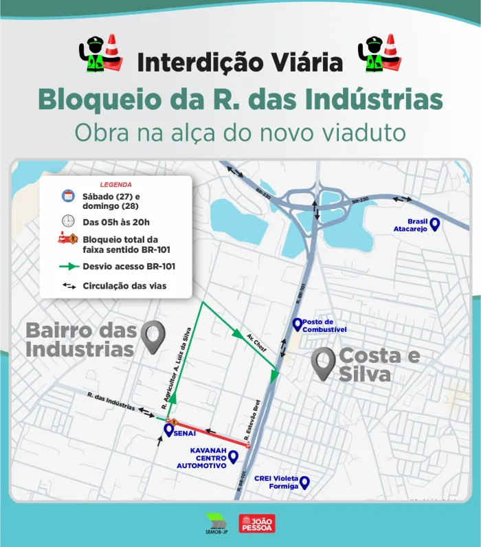 Semob-JP interdita trânsito para desmonte do escoramento do viaduto do Bairro das Indústrias