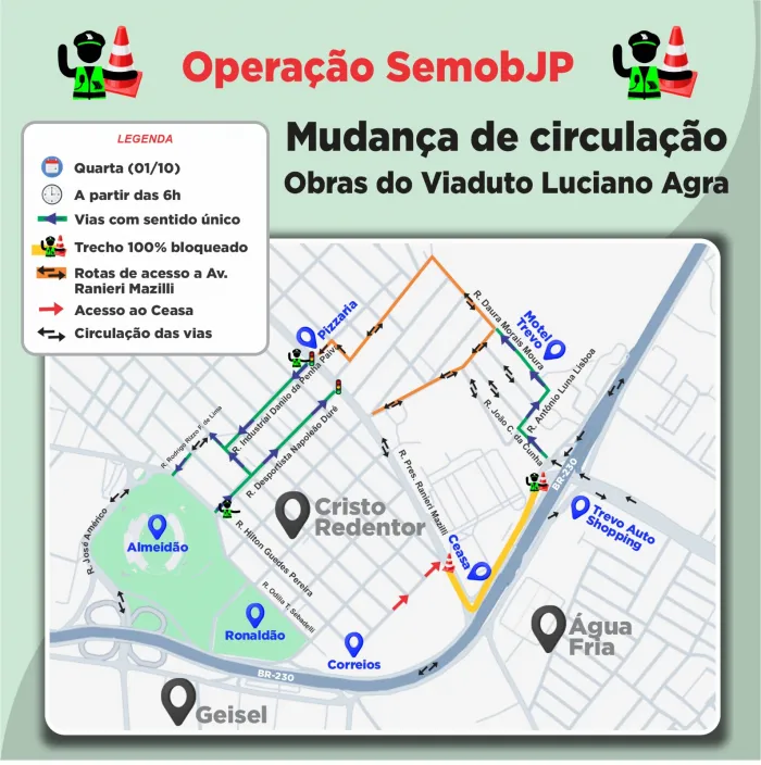 Semob-JP alerta para bloqueio do trânsito na lateral da Empasa e indica desvios para condutores