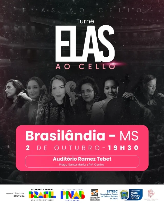 Brasilândia recebe nesta quinta-feita (02/10) concerto inédito de sexteto feminino de violoncelos