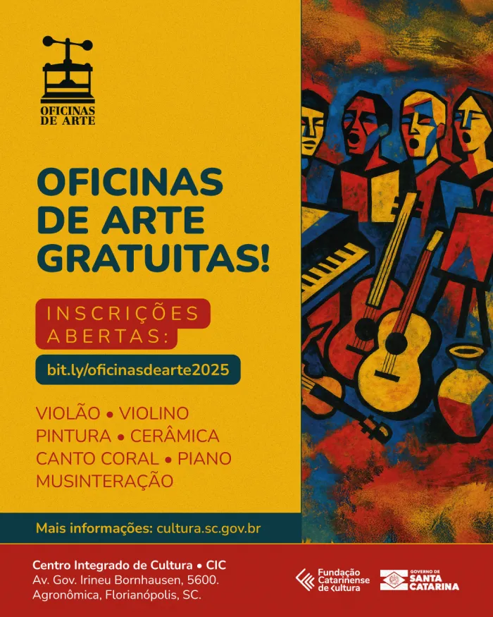 Fundação Catarinense de Cultura abre inscrições para oito oficinas de arte gratuitas no Centro Integrado de Cultura