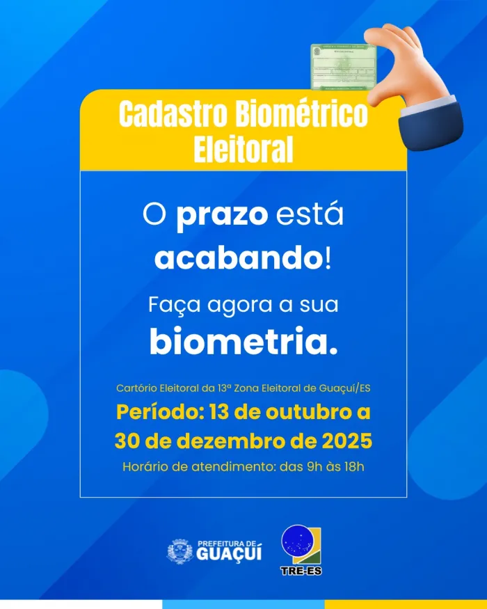 PREFEITURA DE GUAÇUÍ REFORÇA IMPORTÂNCIA DO CADASTRO BIOMÉTRICO ELEITORAL