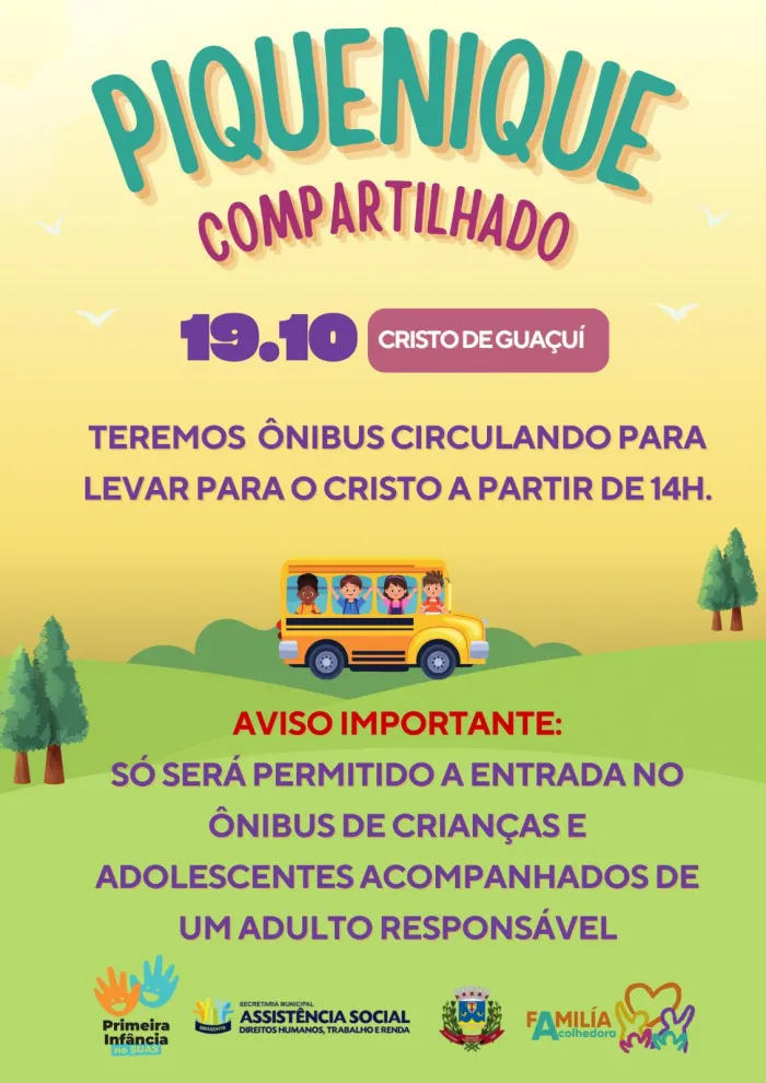 PREFEITURA PROMOVE PIQUENIQUE COMPARTILHADO COM TRANSPORTE GRATUITO PARA FAMÍLIAS