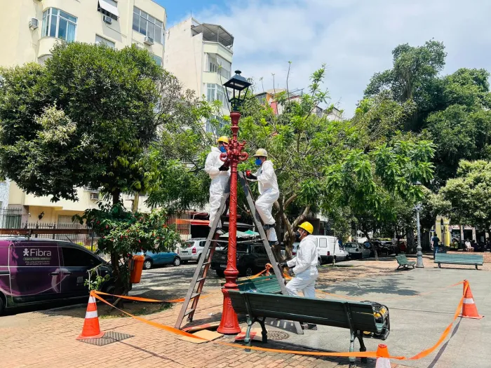 Até o momento, 155 postes já foram tratados, entre a Glória e Copacabana. Foto: Divulgação/RioLuz
