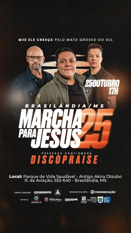 Brasilândia se prepara para a Marcha para Jesus com show do Grupo Discopraise neste sábado (25)