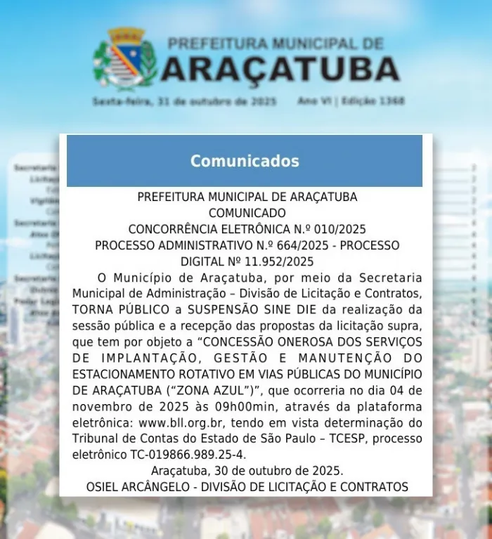 Foto: Reprodução/Prefeitura de Araçatuba - SP