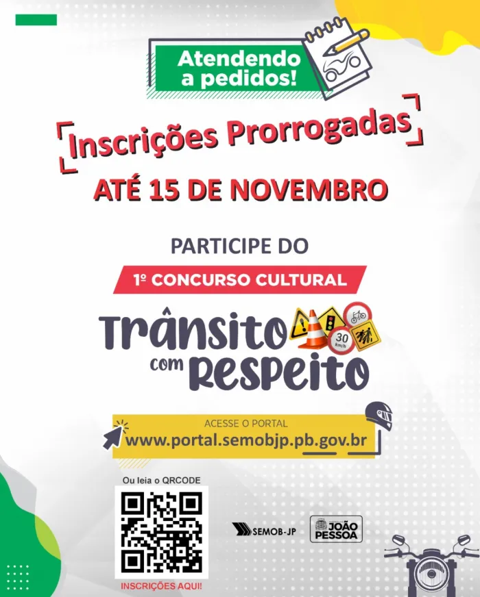 Semob-JP prorroga inscrições do 1º Concurso Cultural Trânsito com Respeito