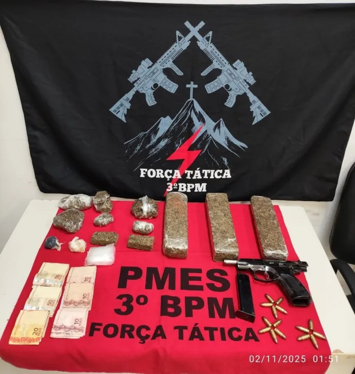 3º Batalhão prende homem ligado ao Comando Vermelho e apreende grande quantidade de drogas e arma de fogo em Bom Jesus do Norte