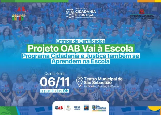 Educação de São Sebastião encerra projetos ‘OAB vai à Escola’ e ‘Cidadania e Justiça Também se Aprendem na Escola’