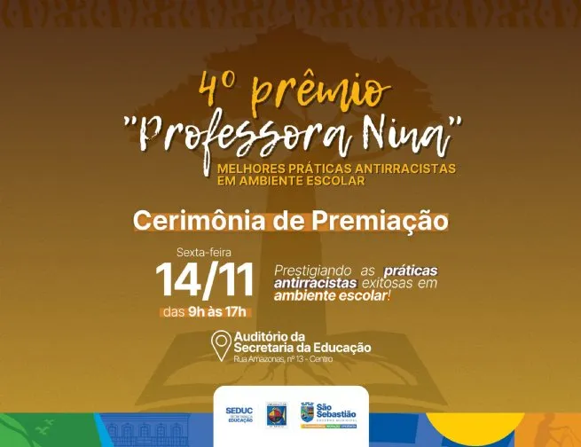 Prefeitura realiza 4º Prêmio ‘Professora Nina’ de práticas antirracistas na educação