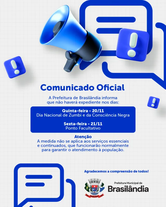 Prefeitura de Brasilândia informa alteração no expediente em alusão ao Dia da Consciência Negra