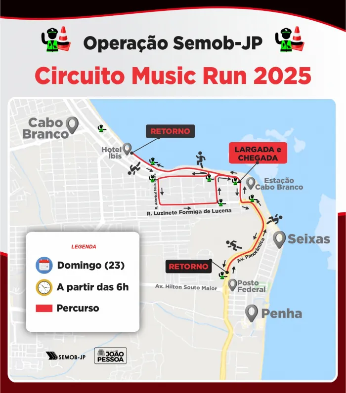 Semob-JP define plano operacional para corridas do Circuito Music Run – Etapa Axé, neste domingo