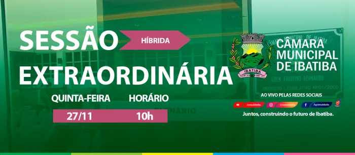 Câmara Municipal convoca vereadores para a 9ª Sessão Extraordinária nesta quinta-feira (27)