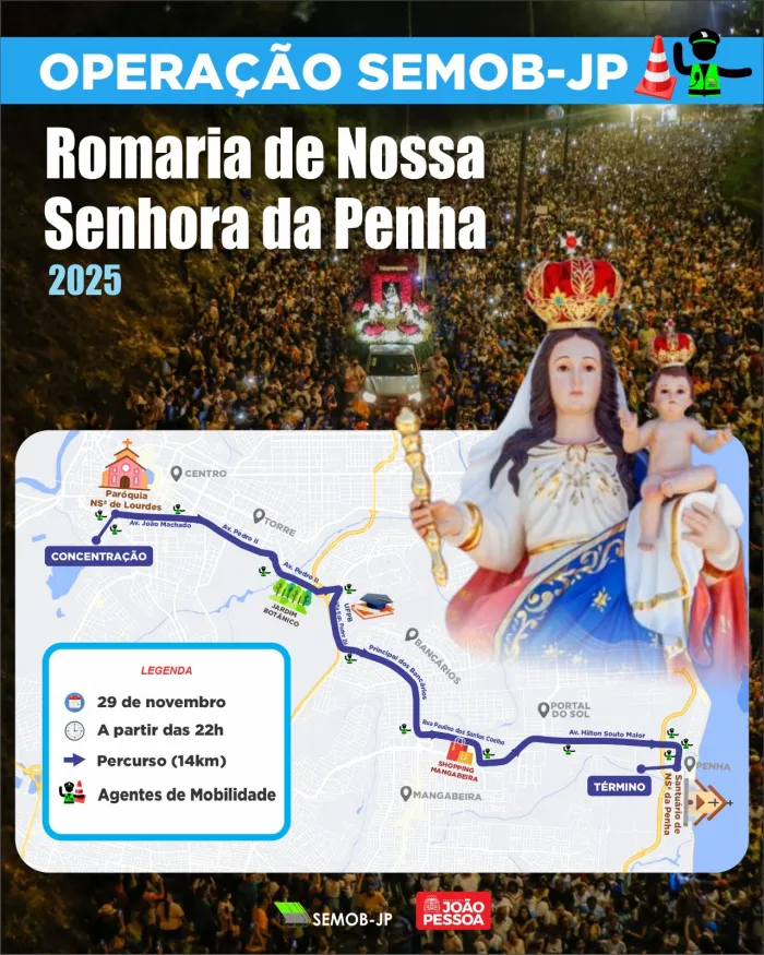 Semob-JP define operação de trânsito e transporte para 262ª Romaria de Nossa Senhora da Penha