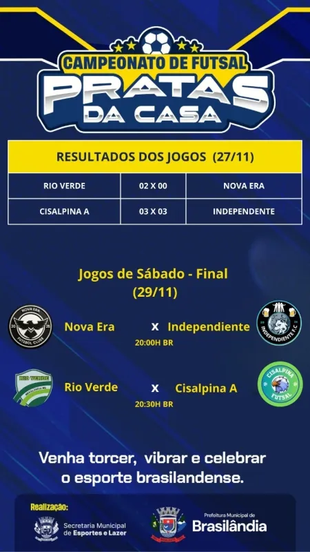 Ginásio Municipal será palco da grande final do Campeonato Pratas da Casa amanhã (29/11)