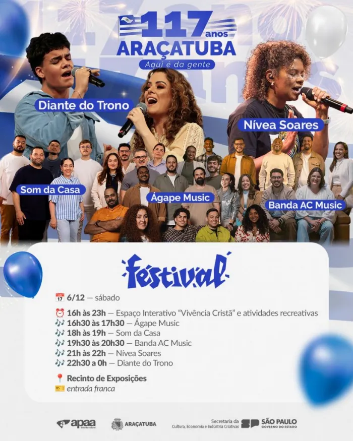 FÉstival promete atrair público de toda a região neste sábado dentro da celebração de 117 anos de Araçatuba