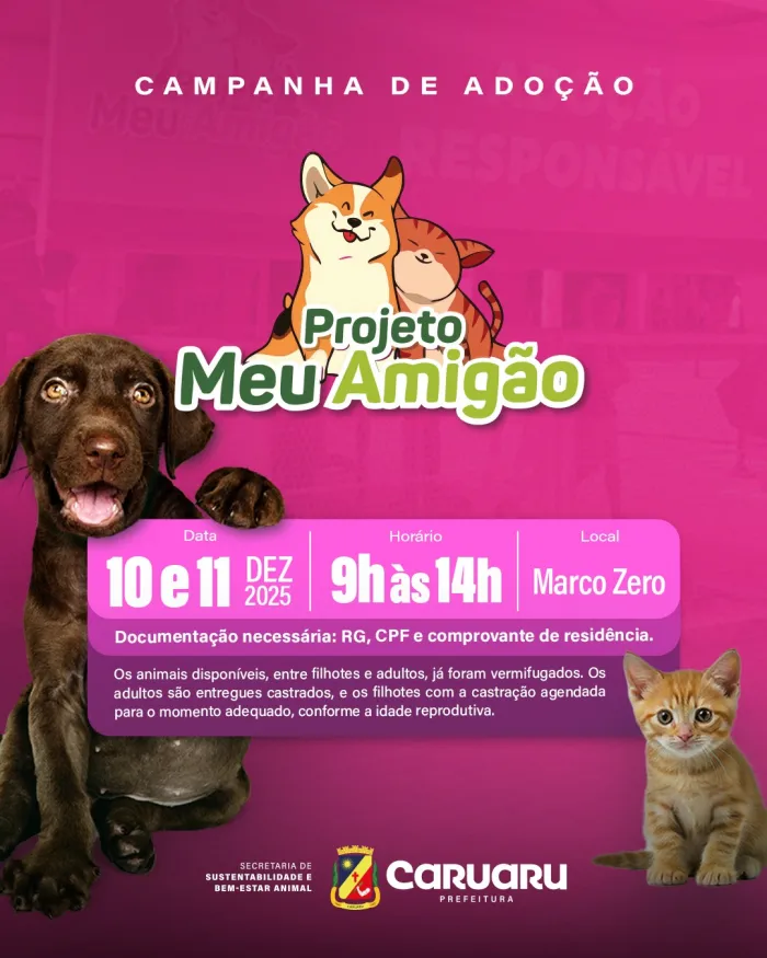 “Meu Amigão” retorna ao Marco Zero com campanha de adoção de animais resgatados nesta quarta (10) e quinta (11)