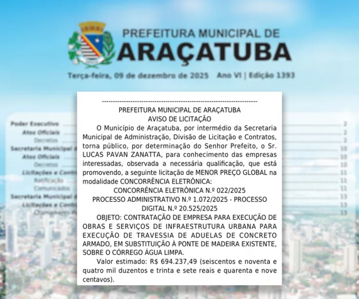 Foto: Reprodução/Prefeitura de Araçatuba - SP
