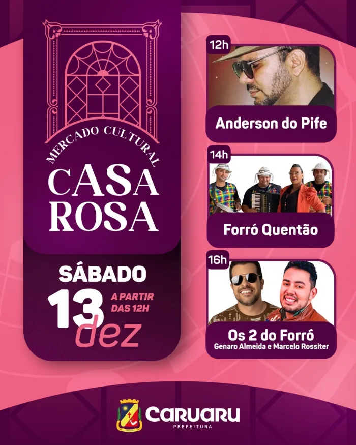 Mercado Cultural Casa Rosa recebe programação de forró e repente em homenagem aos 113 anos de Luiz Gonzaga