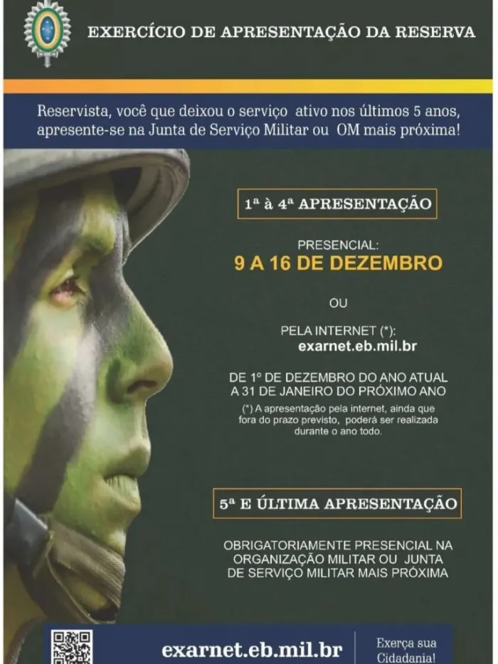Apresentação on-line obrigatória para reservistas termina dia 31