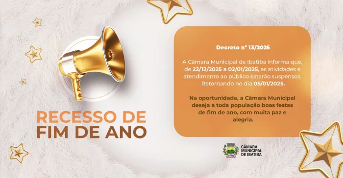 Câmara Municipal decreta recesso de fim de ano a partir desta segunda-feira (22)