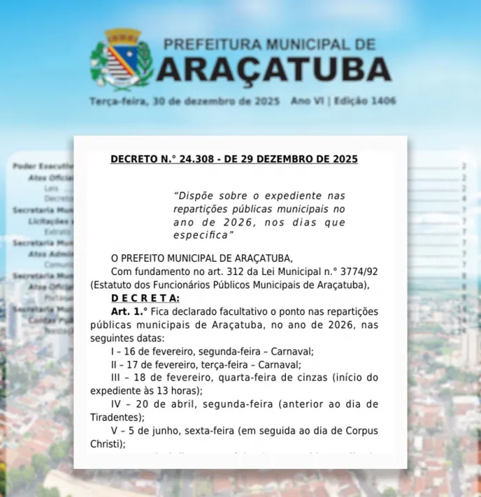 Foto: Reprodução/Prefeitura de Araçatuba - SP