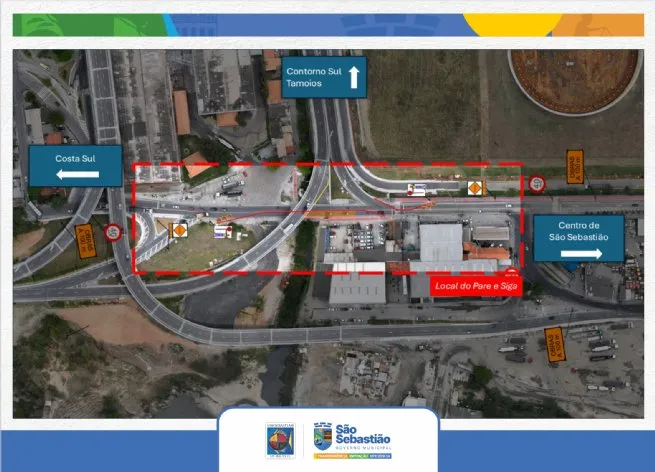 São Sebastião tem novo desvio no tráfego para implantação de mais vigas na obra de acesso ao Porto