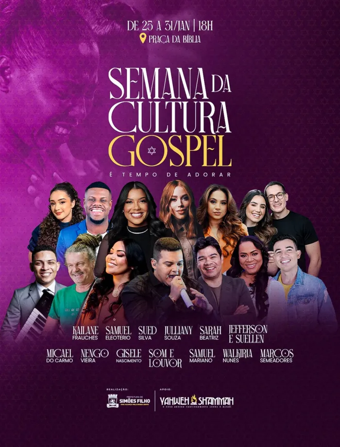 Semana da Cultura Gospel reúne grandes nomes da música cristã em Simões Filho de 25 a 31 de janeiro